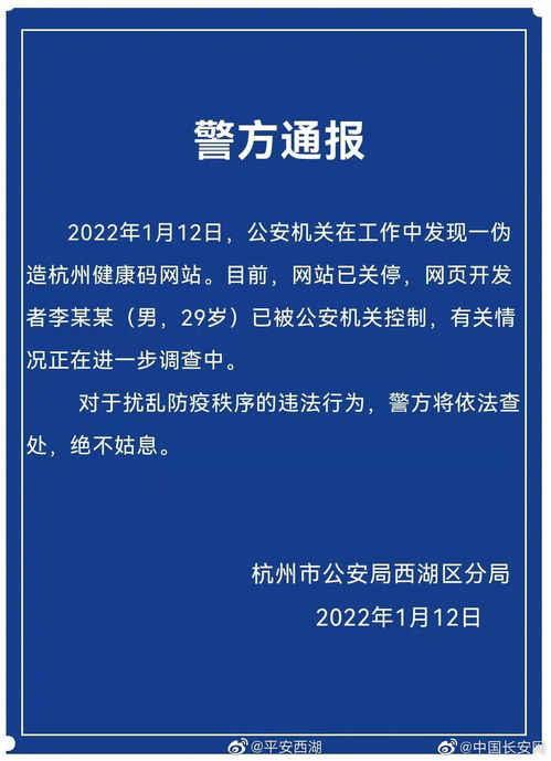 男子开发伪造杭州健康码网站被警方控制